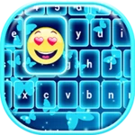 neon blue emoji keyboard android application logo